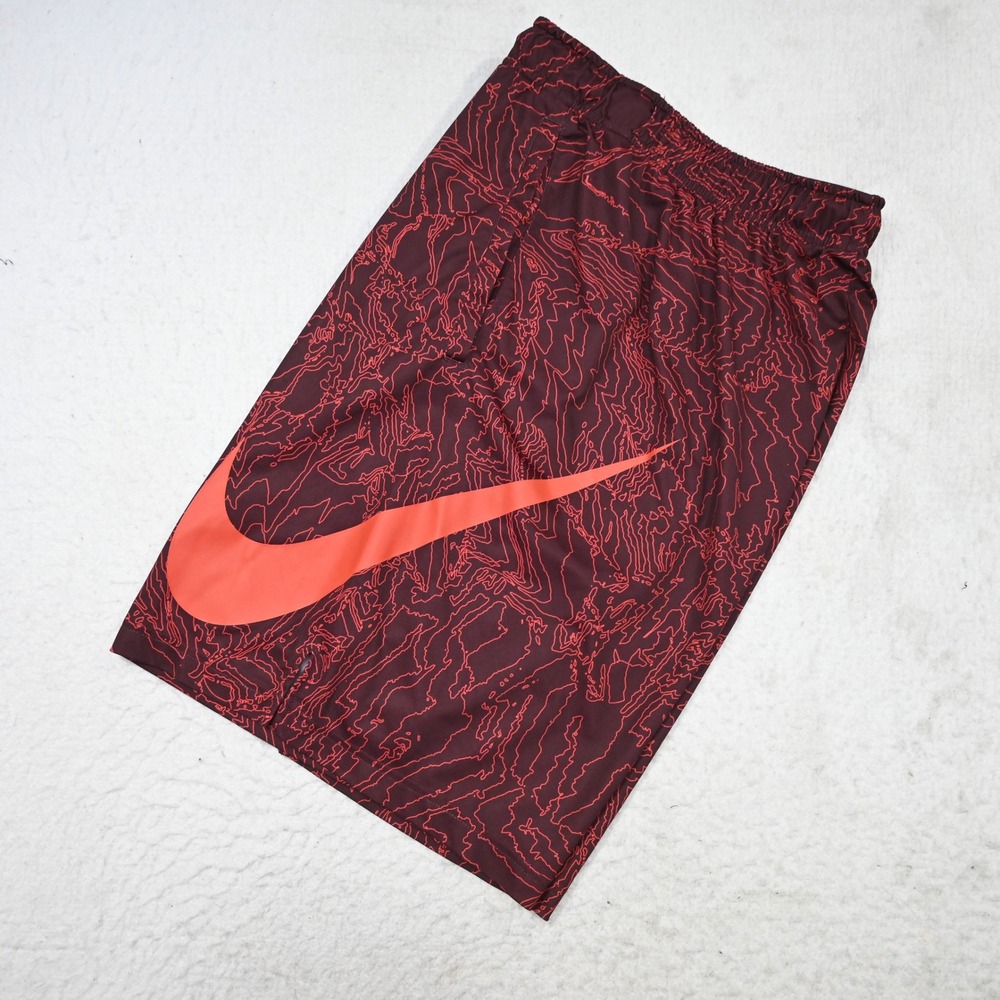 Nike Basketball‎ Shorts Mens XXL Regular Maroon Red Topo Print Big Swoosh Logo